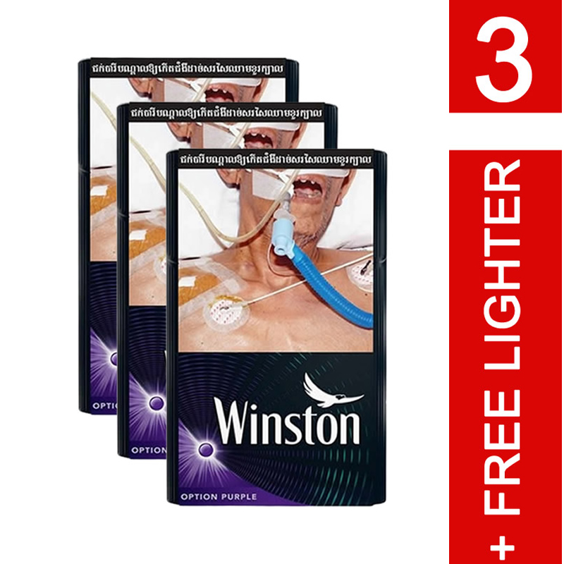 3 x Winston Option Purple + gratis Feuerzeug