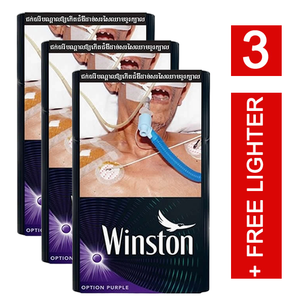 3 x Winston Option Purple + ភ្លើងបាច់ឥតគិតថ្លៃ